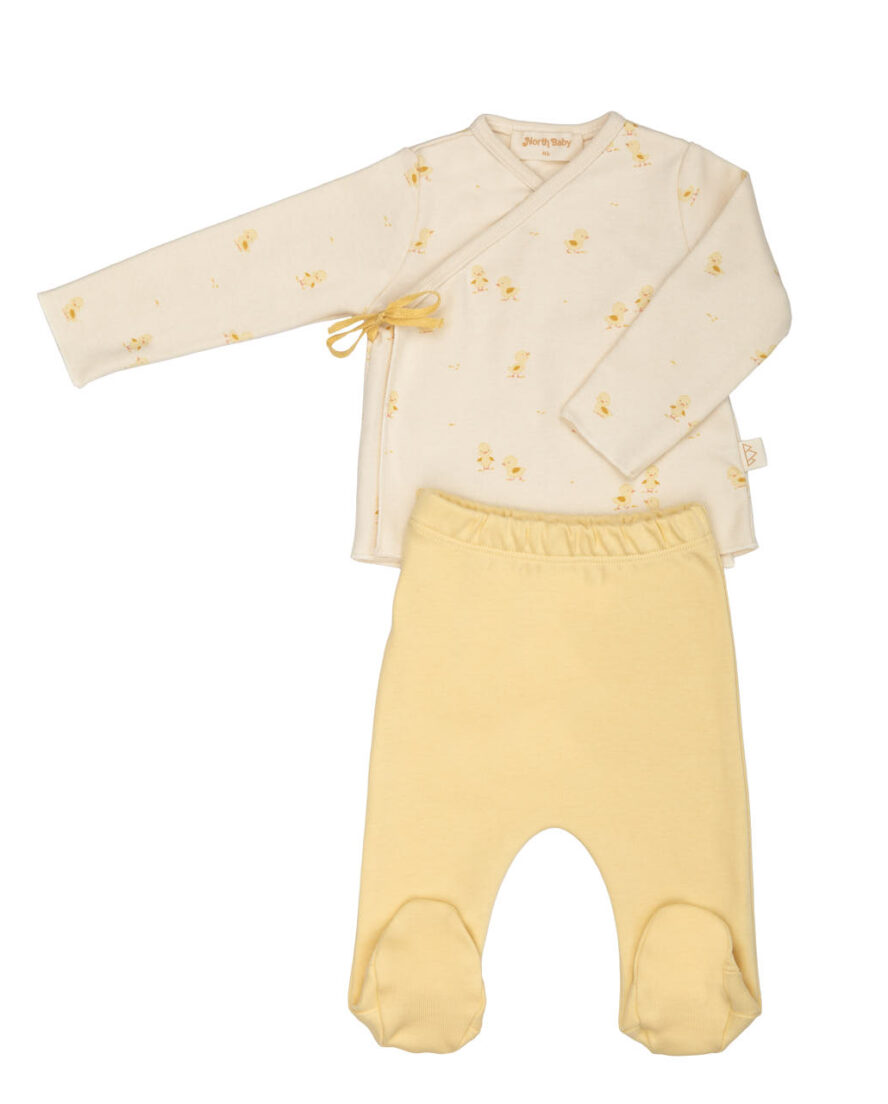 Conjunto bebé algodón orgánico DUCKLING de dos piezas con camiseta cruzada y polaina