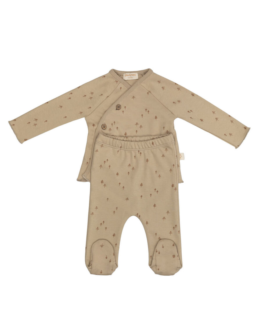 Conjunto bebé algodón orgánico ROCK FOREST con camiseta cruzada y polaina.